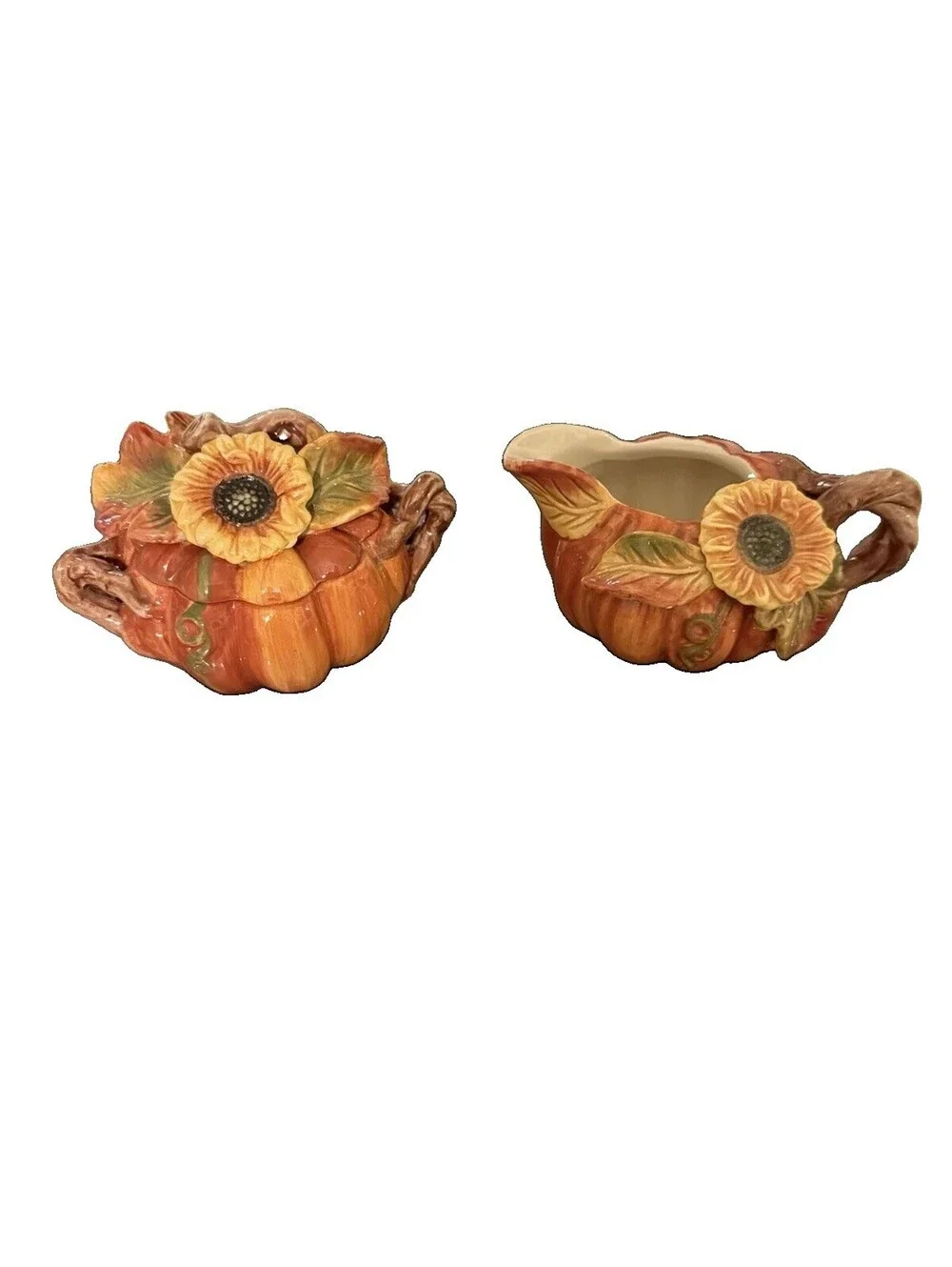 Vintage Ceramic Pumpkin Harvest Thanksgiving Creamer & Sugar dish, fall decor